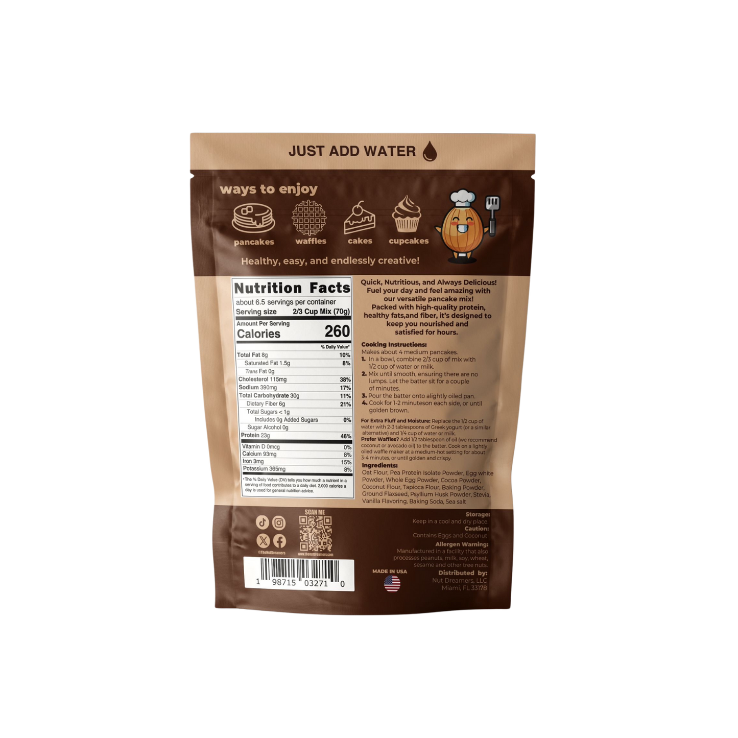 Chocolate Protein Pancake & Waffle Mix – High Protein, No Added Sugar | Nut Dreamers
