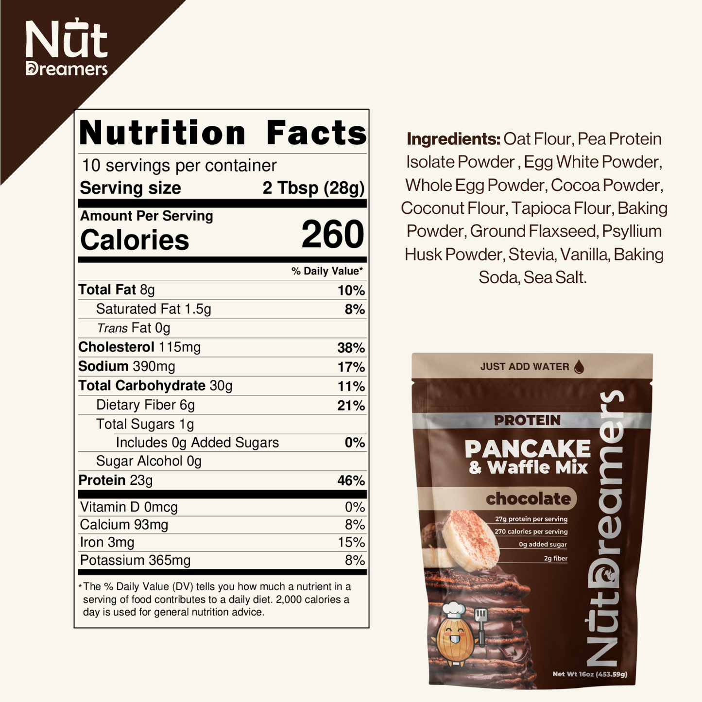 Chocolate Protein Pancake & Waffle Mix – High Protein, No Added Sugar | Nut Dreamers