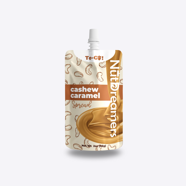Nut Dreamers cashew caramel spread packaging on a white background