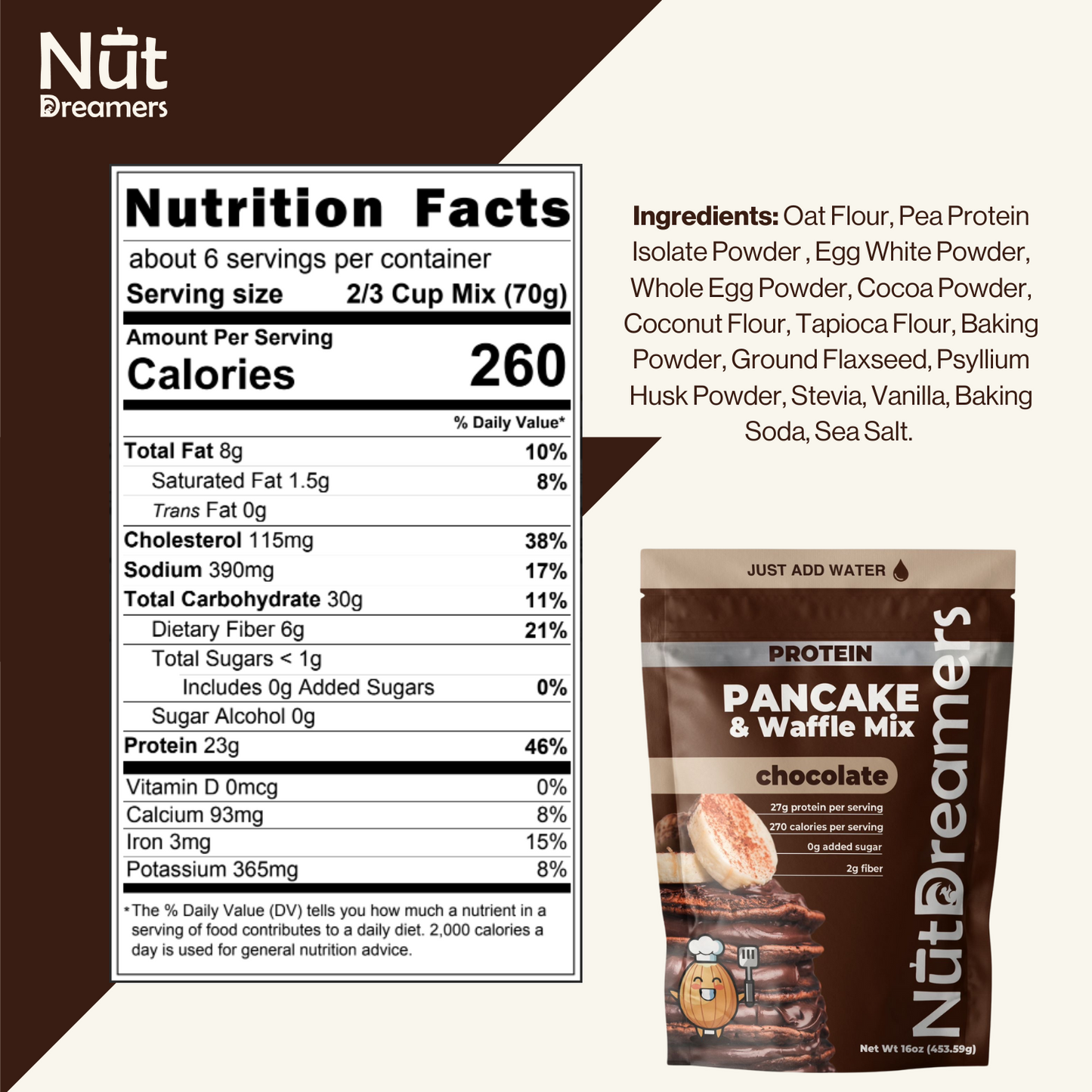 Chocolate Protein Pancake & Waffle Mix – High Protein, No Added Sugar | Nut Dreamers