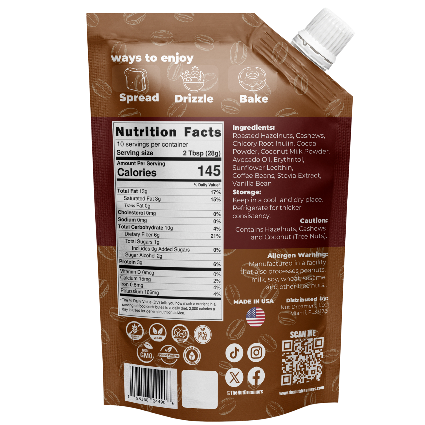 Mochaccino Spread | Coffee & Chocolate Nut Butter – No Sugar Added, Palm Oil Free, Clean Ingredients