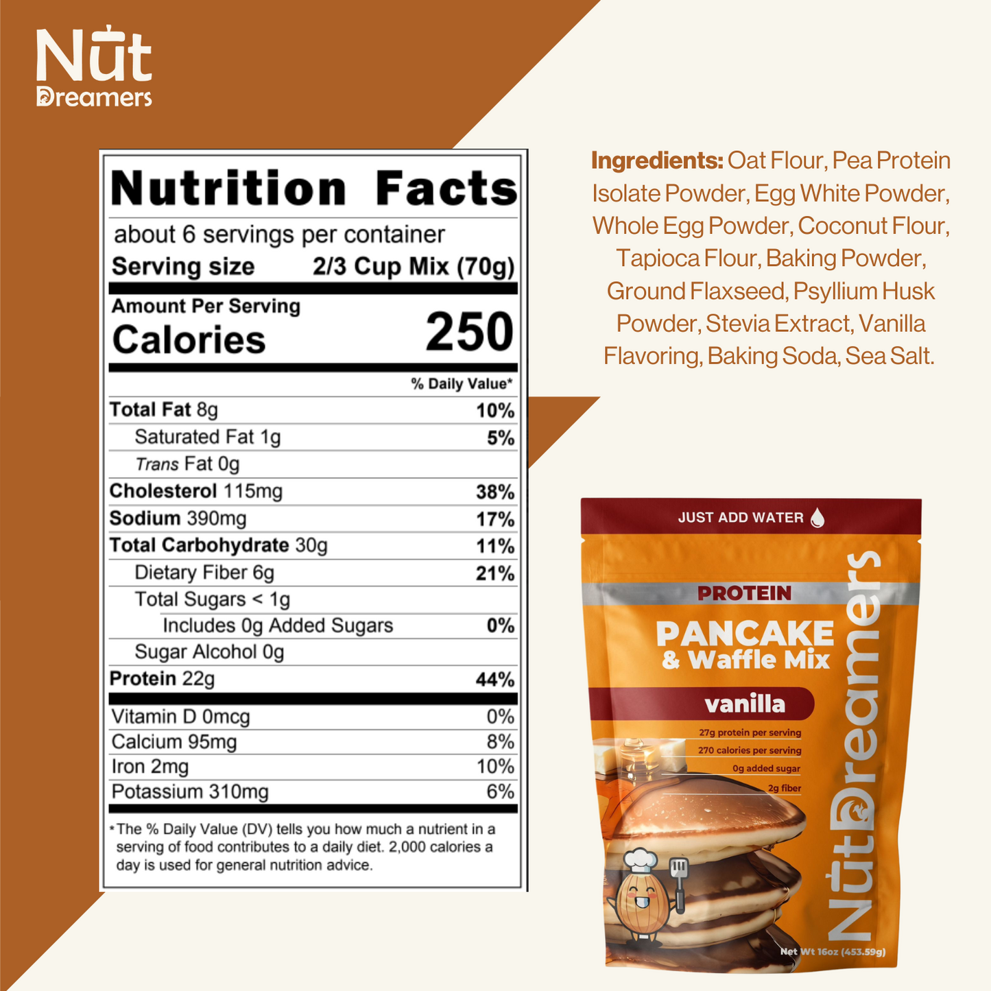 Vanilla Protein Pancake & Waffle Mix – High Protein, Clean Ingredients | Nut Dreamers