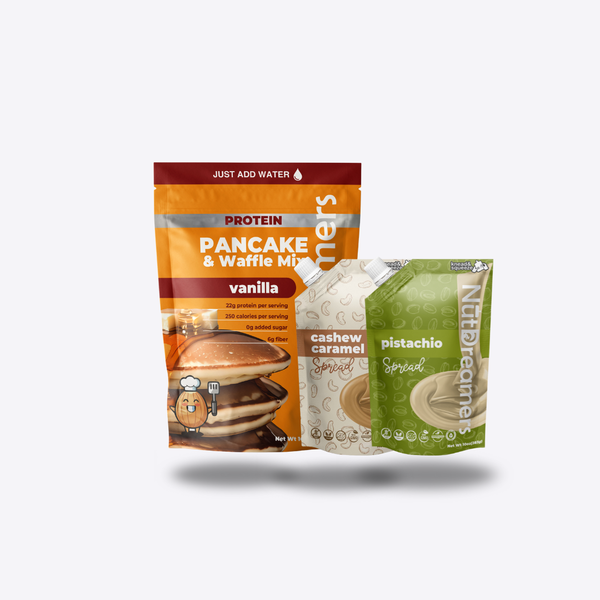 Pistachio Caramel Bundle by Nut Dreamers (Pistachio Spread, Cashew Caramel Spread and Vanilla High ProteinPancake Mix)
