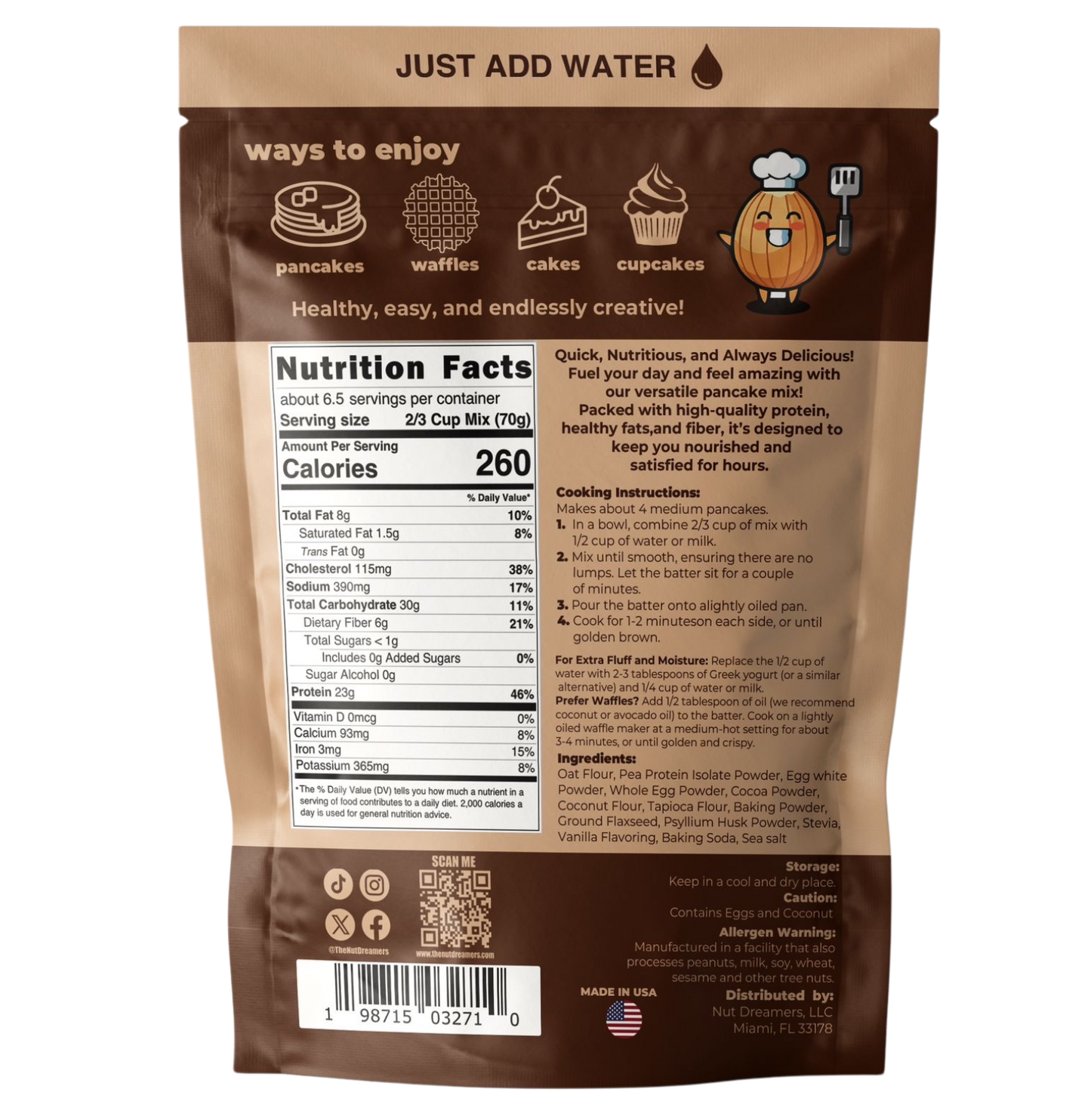 Chocolate Protein Pancake & Waffle Mix – High Protein, No Added Sugar | Nut Dreamers